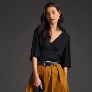 Anthropologie Draped V-Neck Top Size Large Black XL
